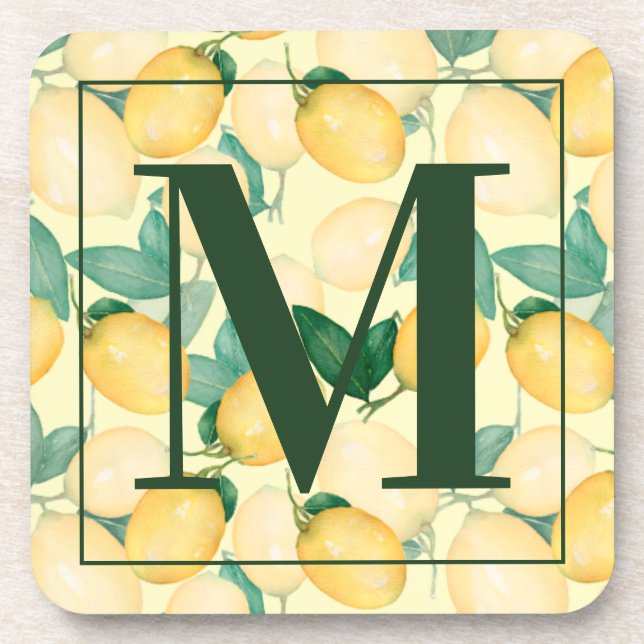 Elegant Lemons and Greenery Coaster (Front)