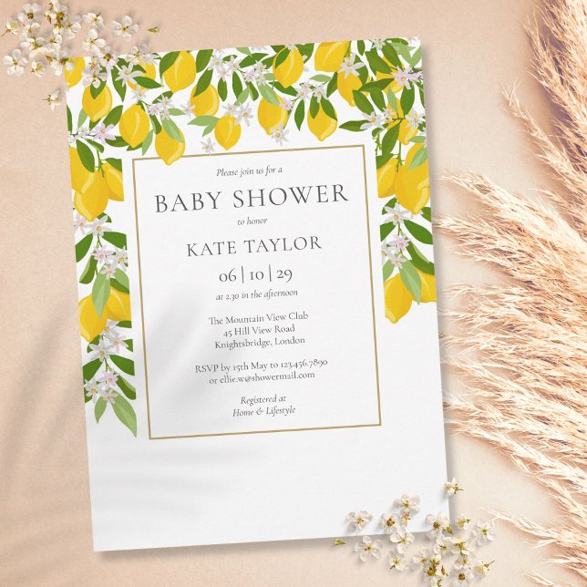 Elegant Lemons Blossom Greenery Baby Shower Invitation (Creator Uploaded)