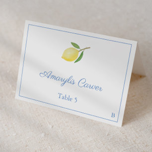 Elegant Lemons Blue Seersucker Stripes Place Card