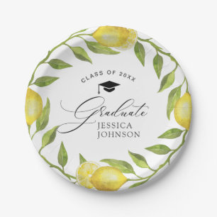 Elegant Lemons Greenery Chic Graduation Party Paper Plate