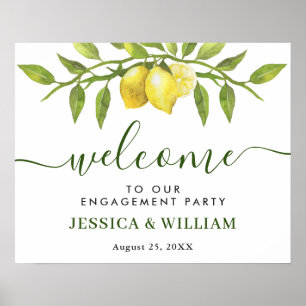 Elegant Lemons Greenery ENGAGEMENT PARTY Welcome Poster