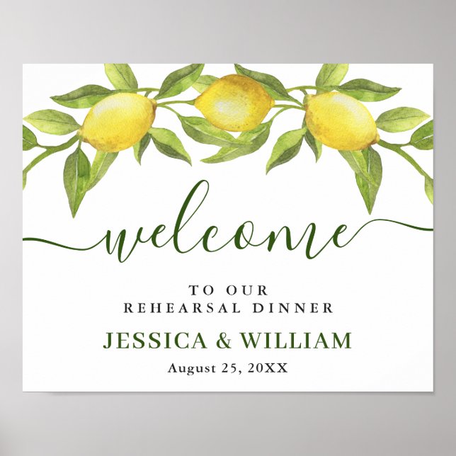 Elegant Lemons Greenery REHEARSAL DINNER Welcome  Poster (Front)