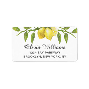 Elegant Lemons Greenery  Watercolor Return Address Label