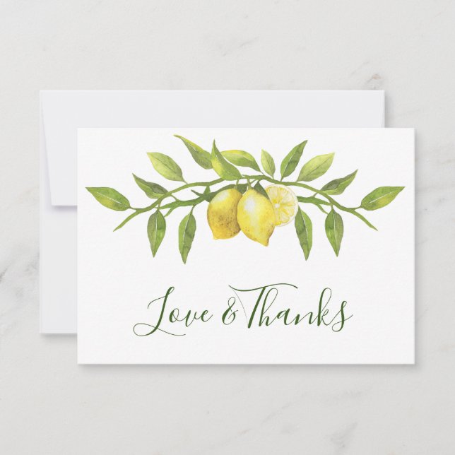 Elegant Lemons Watercolor Greenery Thank You Card (Front)