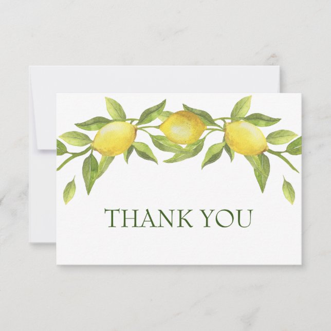 Elegant Lemons Watercolor Greenery Thank You Card (Front)