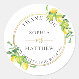 Elegant Lemons Wedding Bridal Gold Thank You Favor Classic Round Sticker