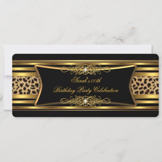 Elegant Leopard Birthday Party Black Gold Invitation (Front)