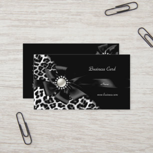 Elegant Leopard Black Silver Diamond Business Card