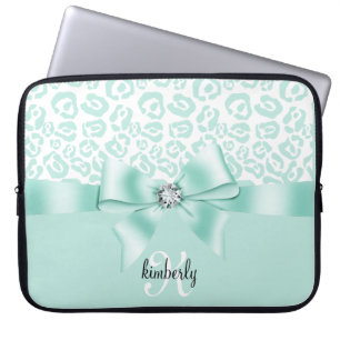 Elegant Leopard Bow & Diamond Personalised Girly Laptop Sleeve