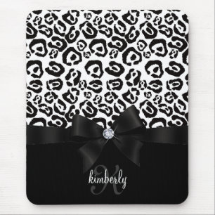 Elegant Leopard Bow & Diamond Personalised Girly Mouse Pad