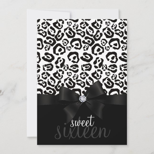 Elegant Leopard Bow & Diamond Sweet Sixteen 16 Invitation (Front)