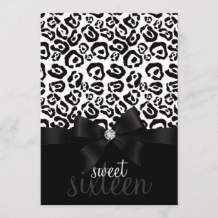 Elegant Leopard Bow & Diamond Sweet Sixteen 16 Invitation