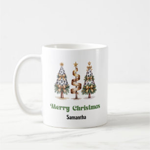 Elegant leopard christmas trees custom name mug