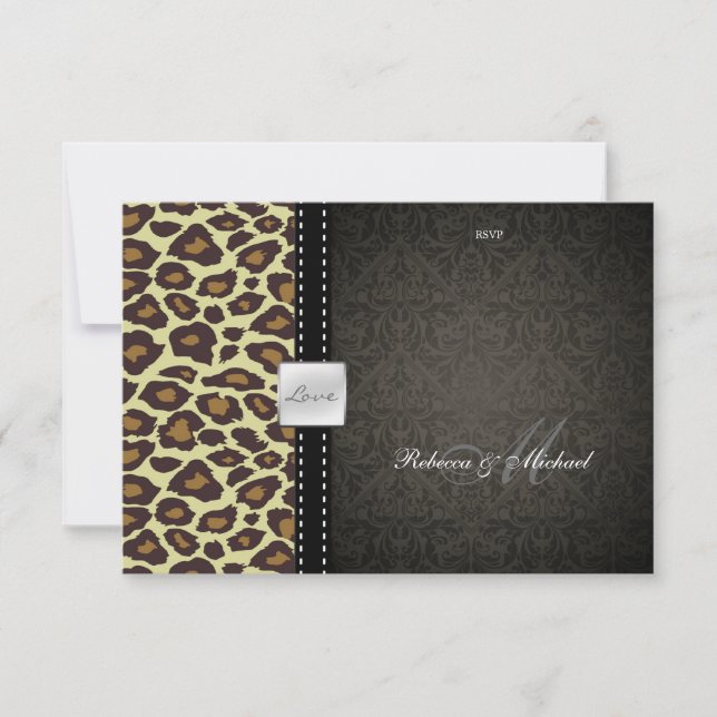 Elegant Leopard / Damask RSVP Card (Front)