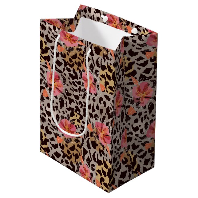 Elegant Leopard Floral Medium Gift Bag (Front Angled)