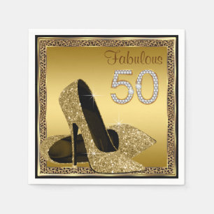 Elegant Leopard Gold High Heel 50th Birthday Party Napkin