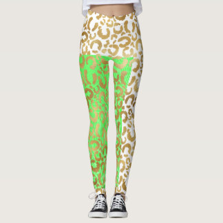 Elegant Leopard Gold White Animal Print  Leggings