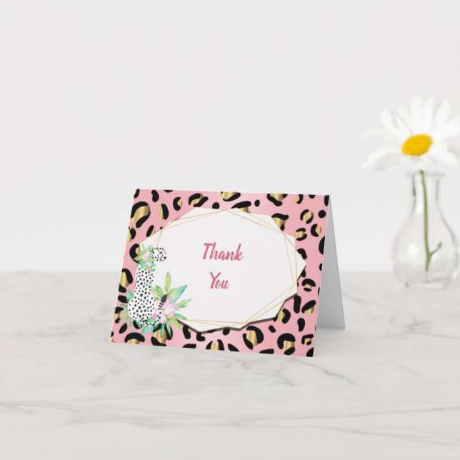 Elegant Leopard Note Card Pink and Gold (Small Plant)