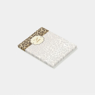 Elegant Leopard Pattern Custom Monogram Post-it Notes