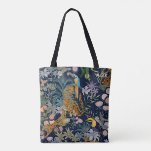 Elegant Leopard pattern jungle animals and parrots Tote Bag