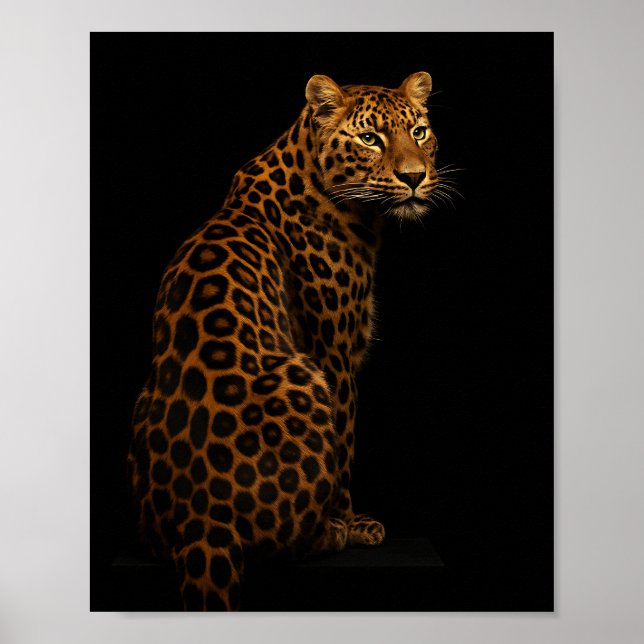 Elegant Leopard Portrait on Black Background Poster (Front)