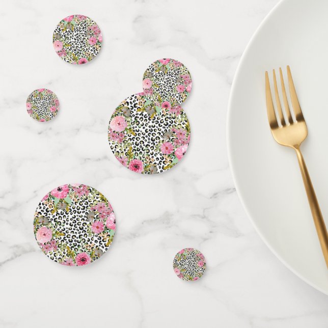 Elegant Leopard Print and Floral Design Confetti (Group)