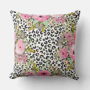 Elegant Leopard Print and Floral Design Cushion