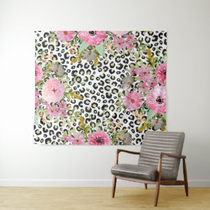 Elegant Leopard Print and Floral Design Tapestry