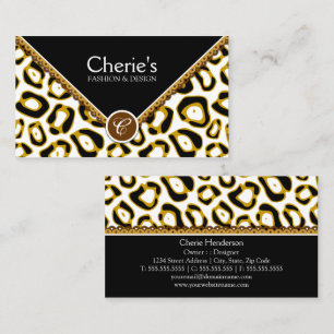 Elegant Leopard Print and Lace Monogram Business Card
