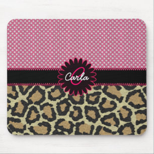 Elegant Leopard Print and Polka Dot Monogram Mouse Pad