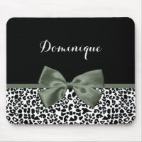 Elegant Leopard Print Dark Green Ribbon With Name