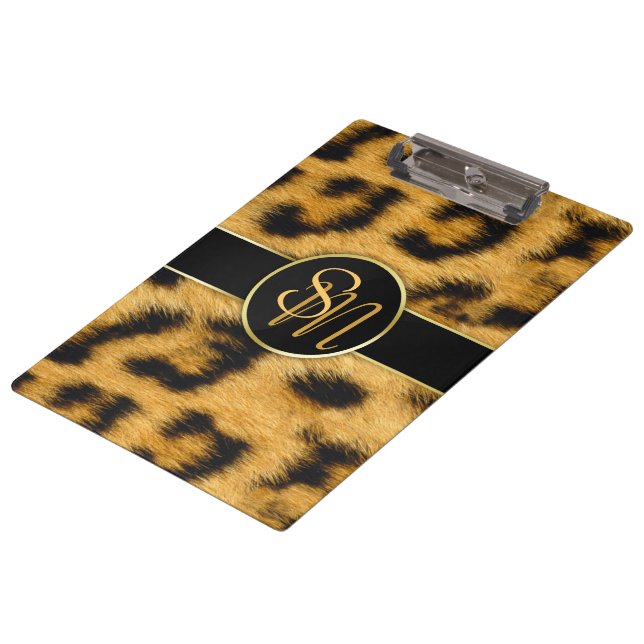 Elegant Leopard Print Monogram Script - Clipboard (Angled)