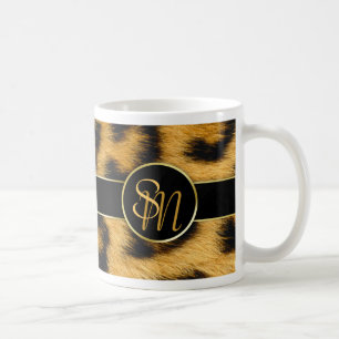 Elegant Leopard Print Monogram Script - Mug