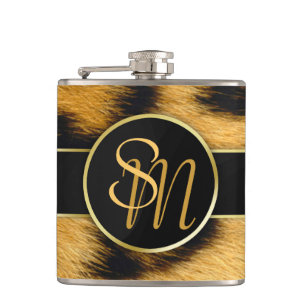 Elegant Leopard Print Monogram Script Vinyl Flask