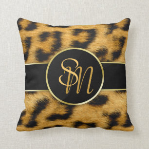 Elegant Leopard Print Monogram - Square Pillow