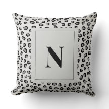 Elegant Leopard Print Monogram Throw Pillow