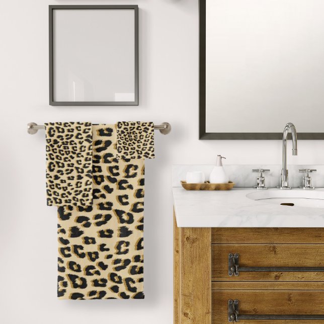 Elegant Leopard Print Pattern Bath Towel Set (Tan Leopard Print Bath Towel Set by Looly Elzayat

)