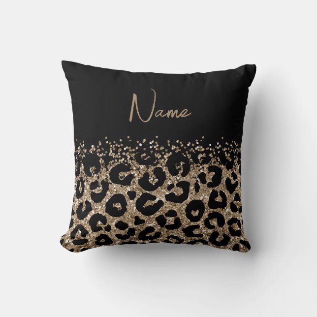 Elegant Leopard Print Pillow with Customisable Nam (Front)