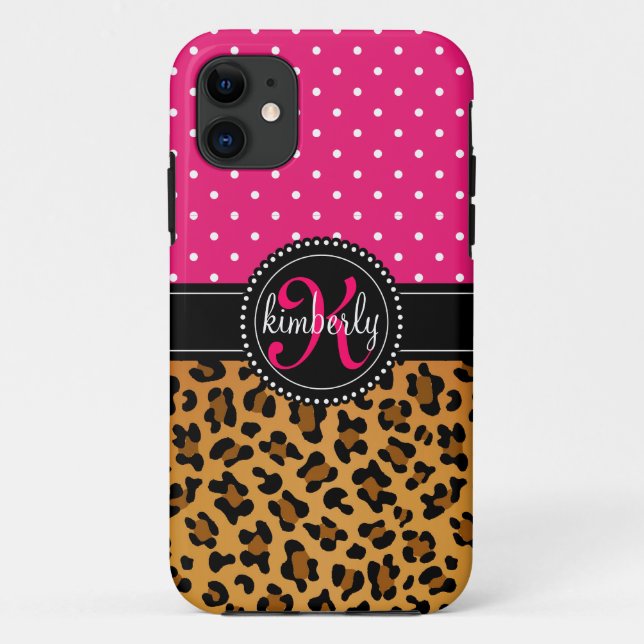 Elegant Leopard Print Pink Dots Girly Chic Custom Case-Mate iPhone Case (Back)