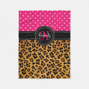 Elegant Leopard Print Pink Dots Girly Chic Custom Fleece Blanket