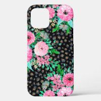 Elegant Leopard Print & Pink Floral Black design