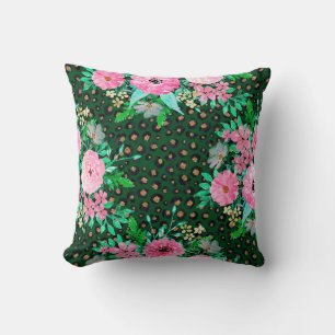 Elegant Leopard Print Pink Floral Green Design Cushion