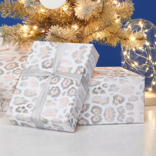 Elegant leopard print silver foil blush pink white wrapping paper