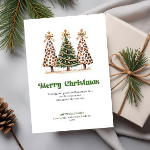 Elegant Leopard Print Watercolor Christmas Tree  Holiday Card