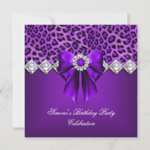 Elegant Leopard Purple Bow Diamonds Invitation