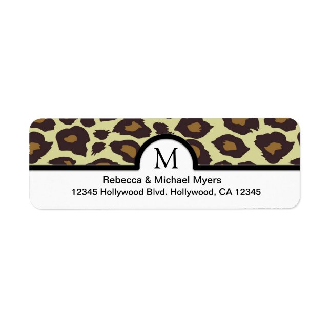 Elegant Leopard Return Labels with Monogram (Front)