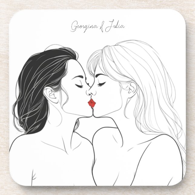 Elegant Lesbian Couple Personalised  Coaster (Front)