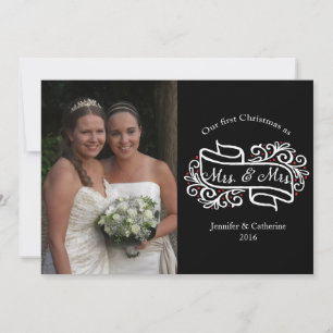 Elegant Lesbian Newlyweds Christmas Photo Greeting Holiday Card