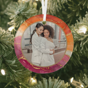 Elegant Lesbian Pride Colours Photo Glass Tree Decoration