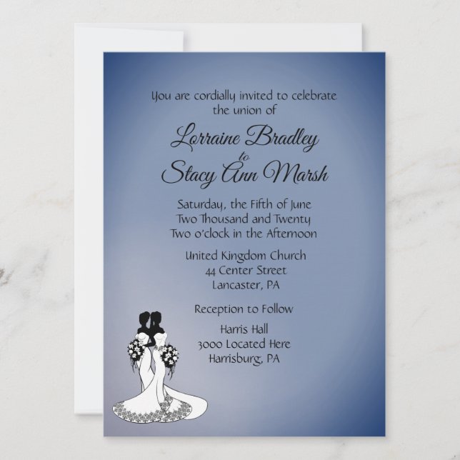 Elegant Lesbian Wedding  5.5" x 7.5" Invitation (Front)